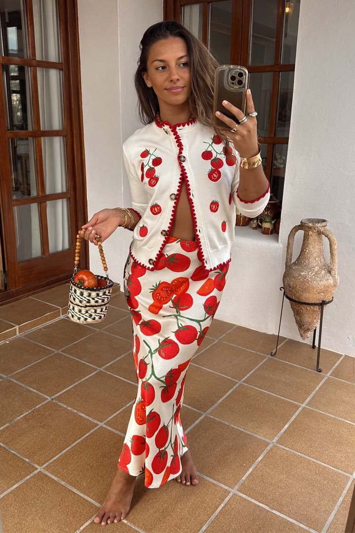 Tomato Embroidered Cardi