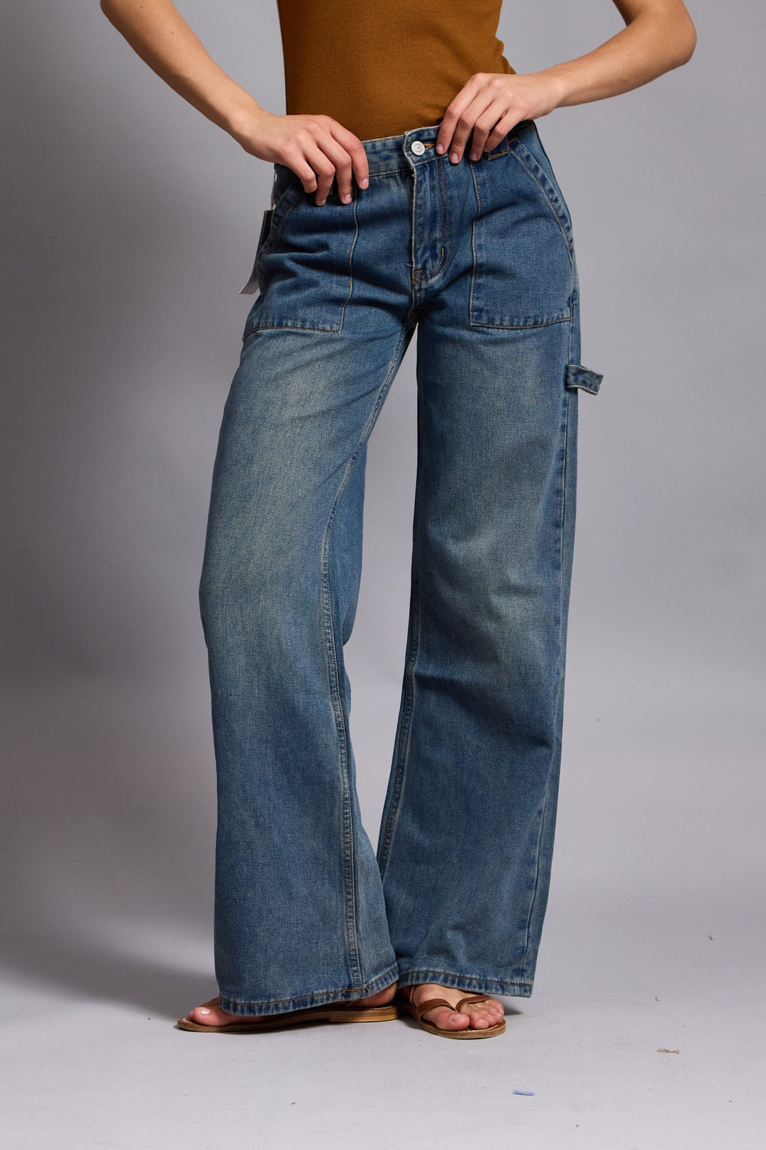 KATIE- STRAIGHT LEG CARGO PANTS IN BLUE DENIM