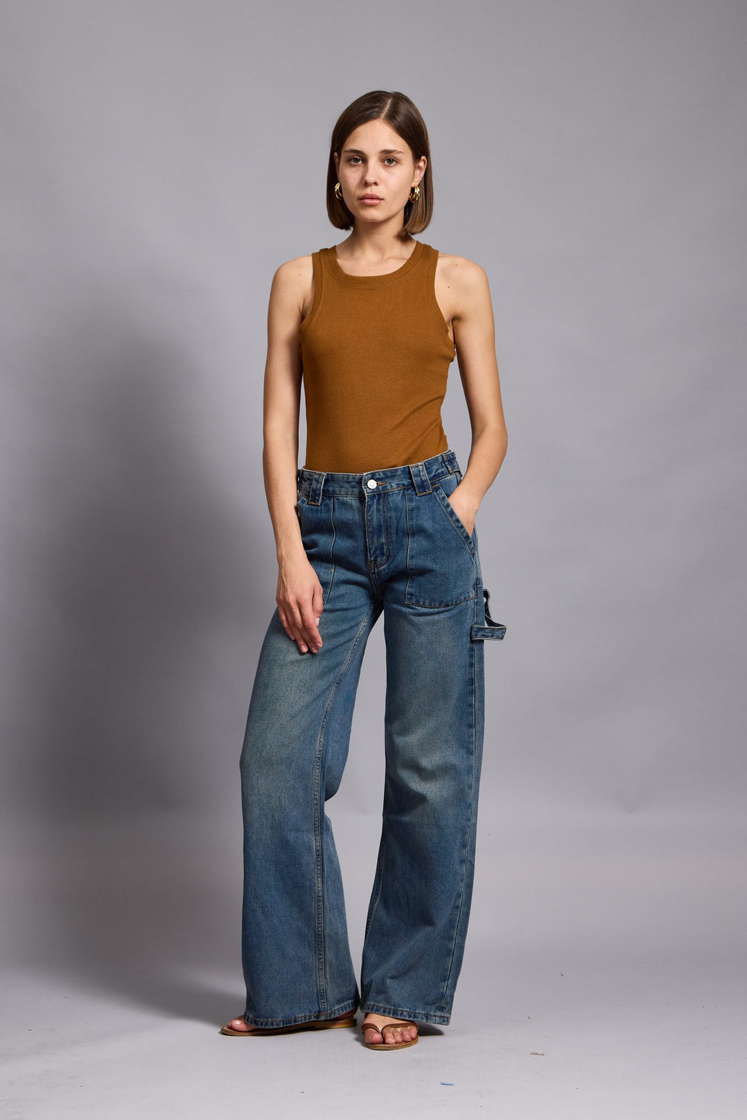 KATIE- STRAIGHT LEG CARGO PANTS IN BLUE DENIM