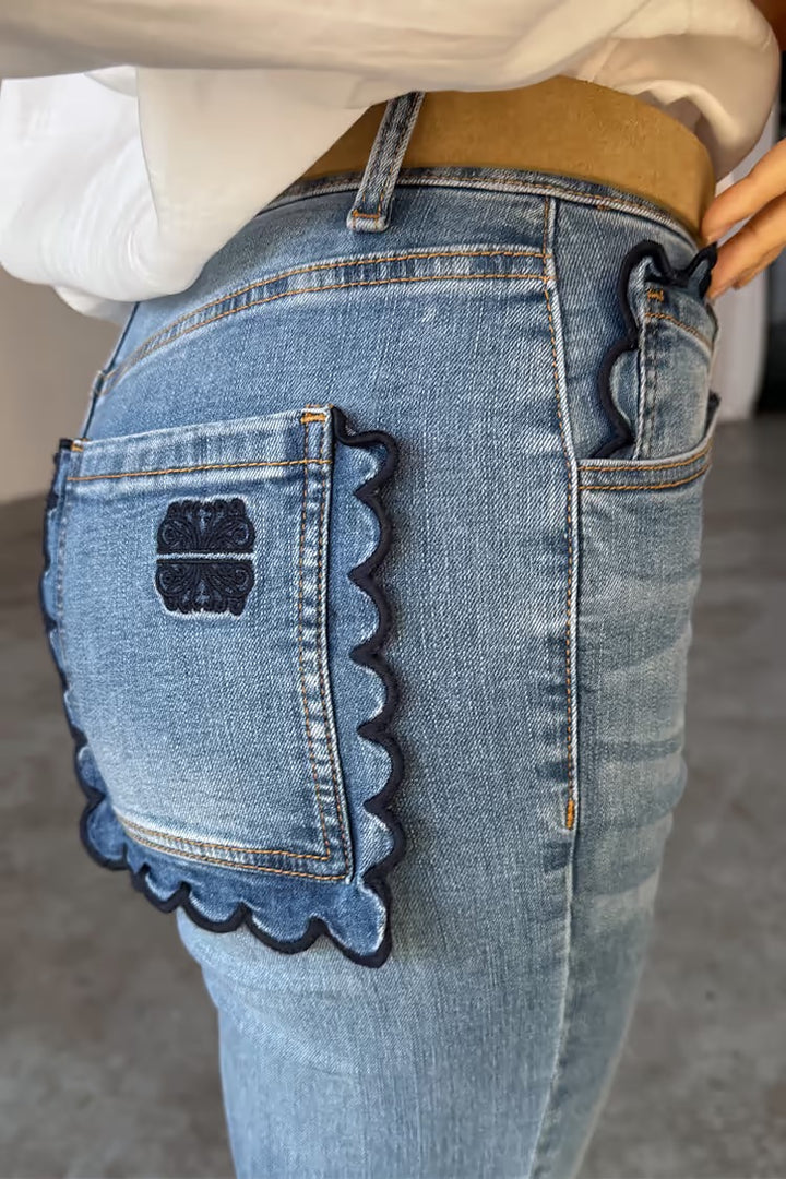 Denim Flare Scallop Jean