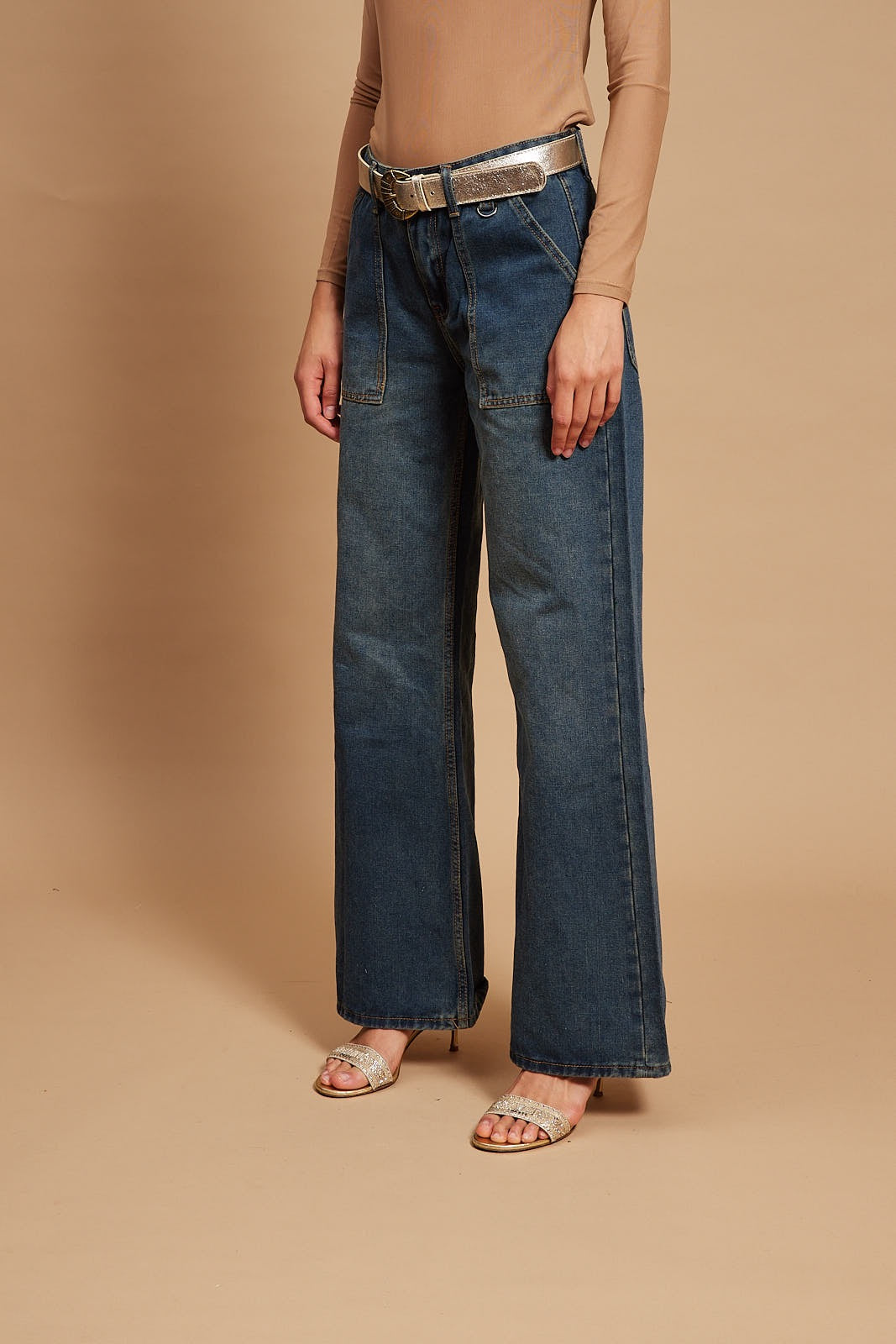 CATHARINE- STRAIGHT LEG CARGO PANTS IN BLUE DENIM