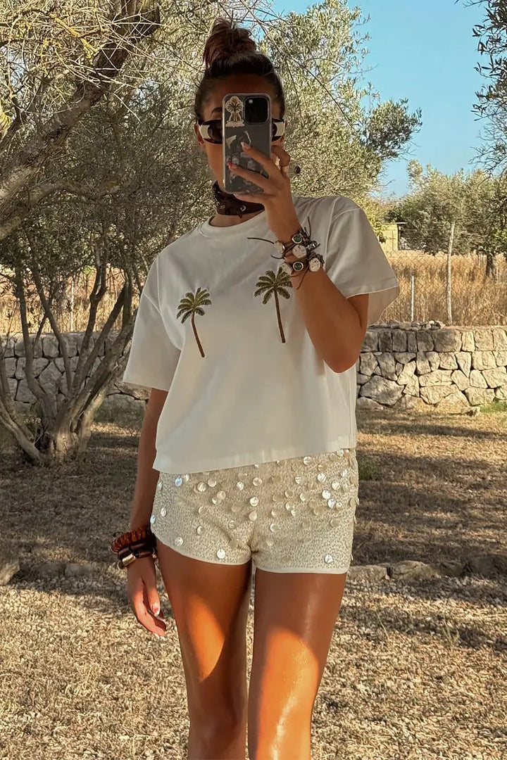 Embroidered Palm Boob T Shirt