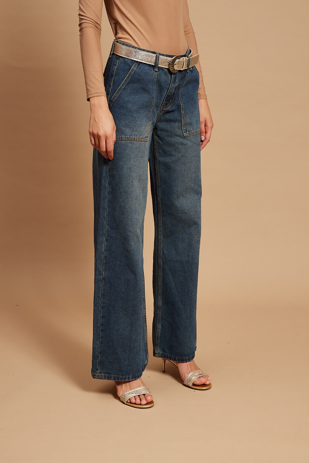 CATHARINE- STRAIGHT LEG CARGO PANTS IN BLUE DENIM