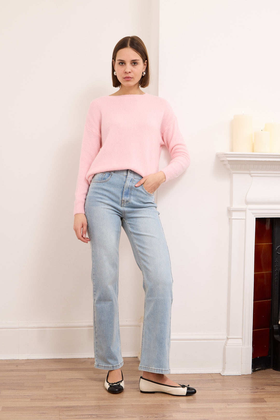 ANNIE – WOOL-BLEND SWEATER IN BABY PINK