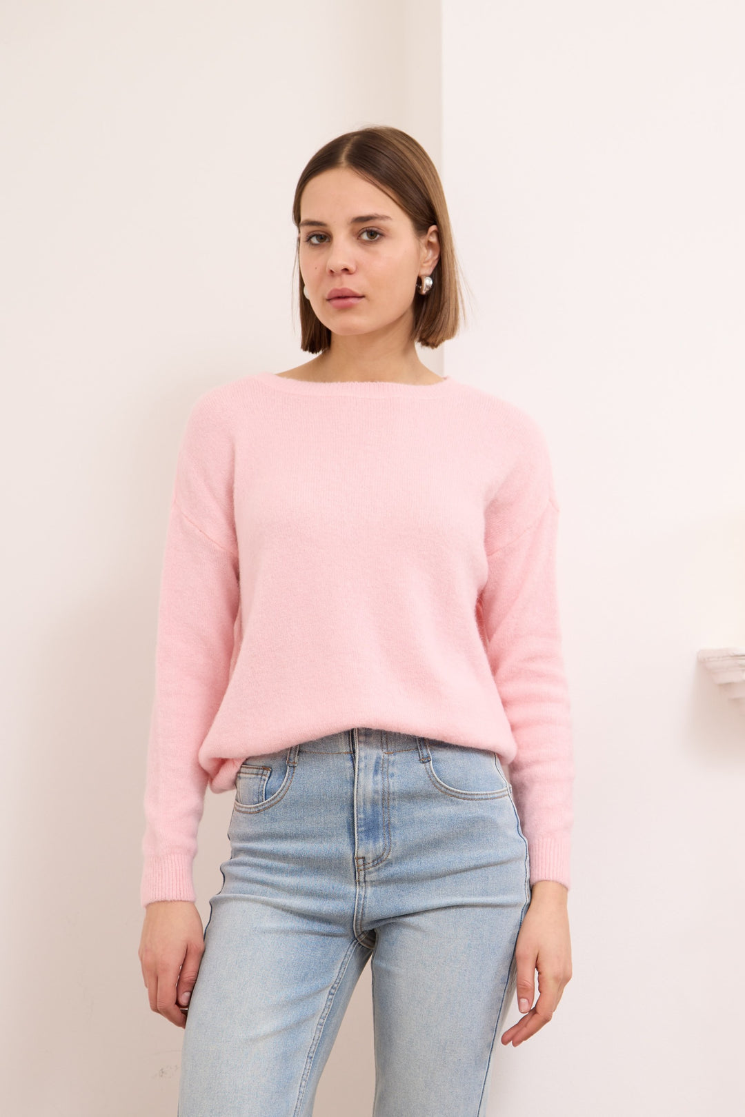 ANNIE – WOOL-BLEND SWEATER IN BABY PINK