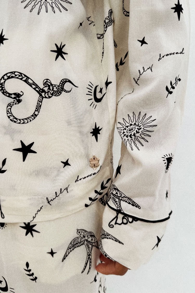 Cream Tattoo Button Through Pyjamas