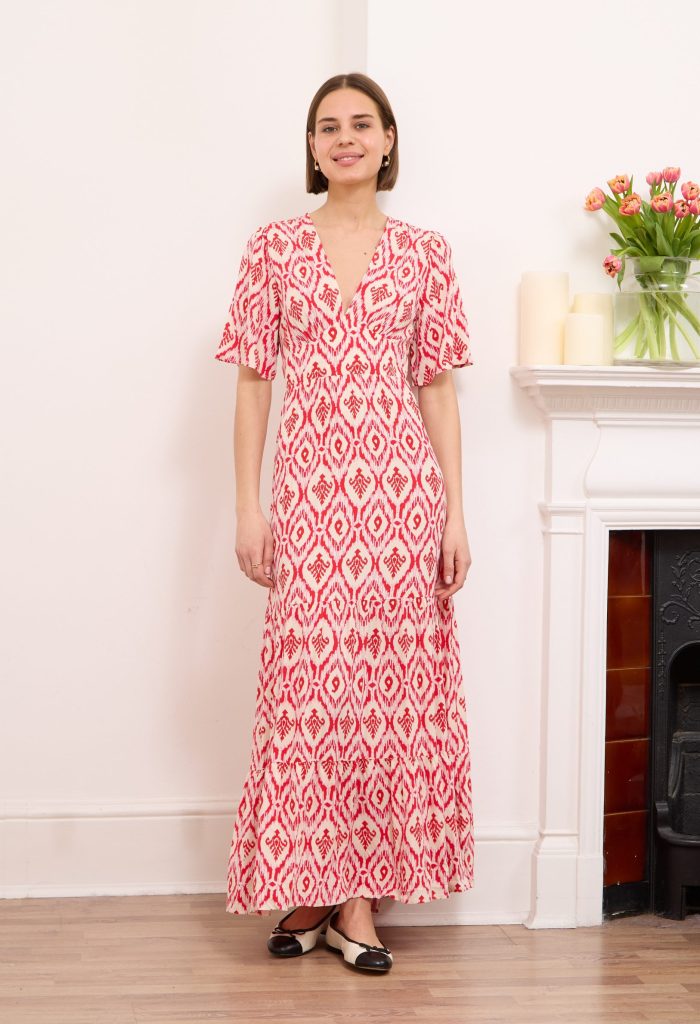 Sienna- Open Back Viscose Maxi Dress Labyrinth In Red