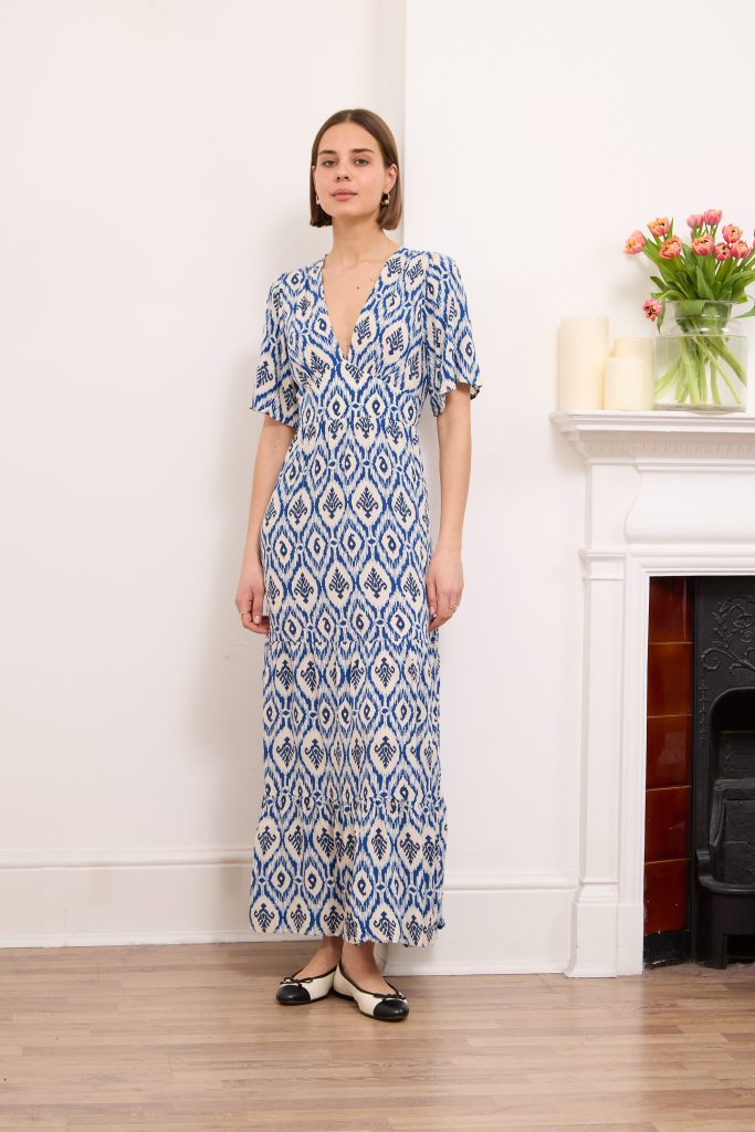 Sienna- Open Back Viscose Maxi Dress Labyrinth In Blue