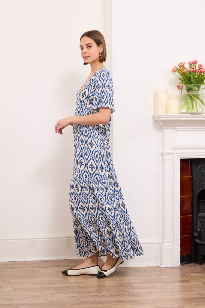 Sienna- Open Back Viscose Maxi Dress Labyrinth In Blue
