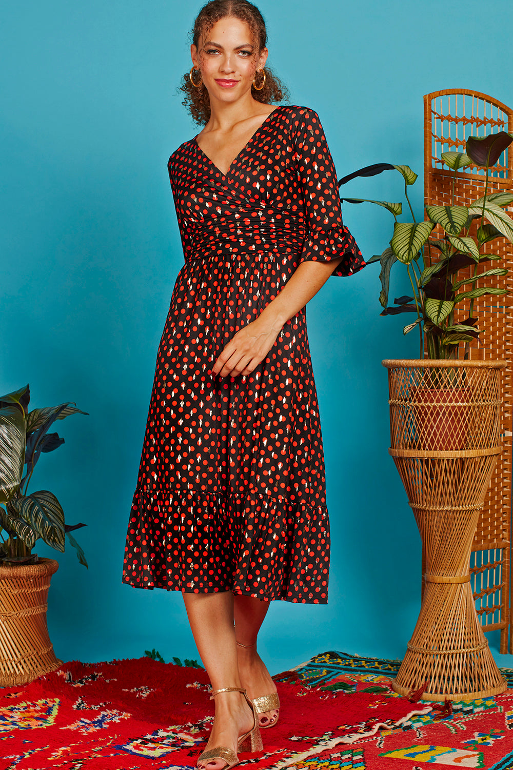 Onjenu - Leslie Midi Dress Evening Dot Orange - dress - midi dress - midi - evening dot orange - leslie dress - orange dress - Partywear - occasionwear - christmas dress - christmas -Lounge of Lewes