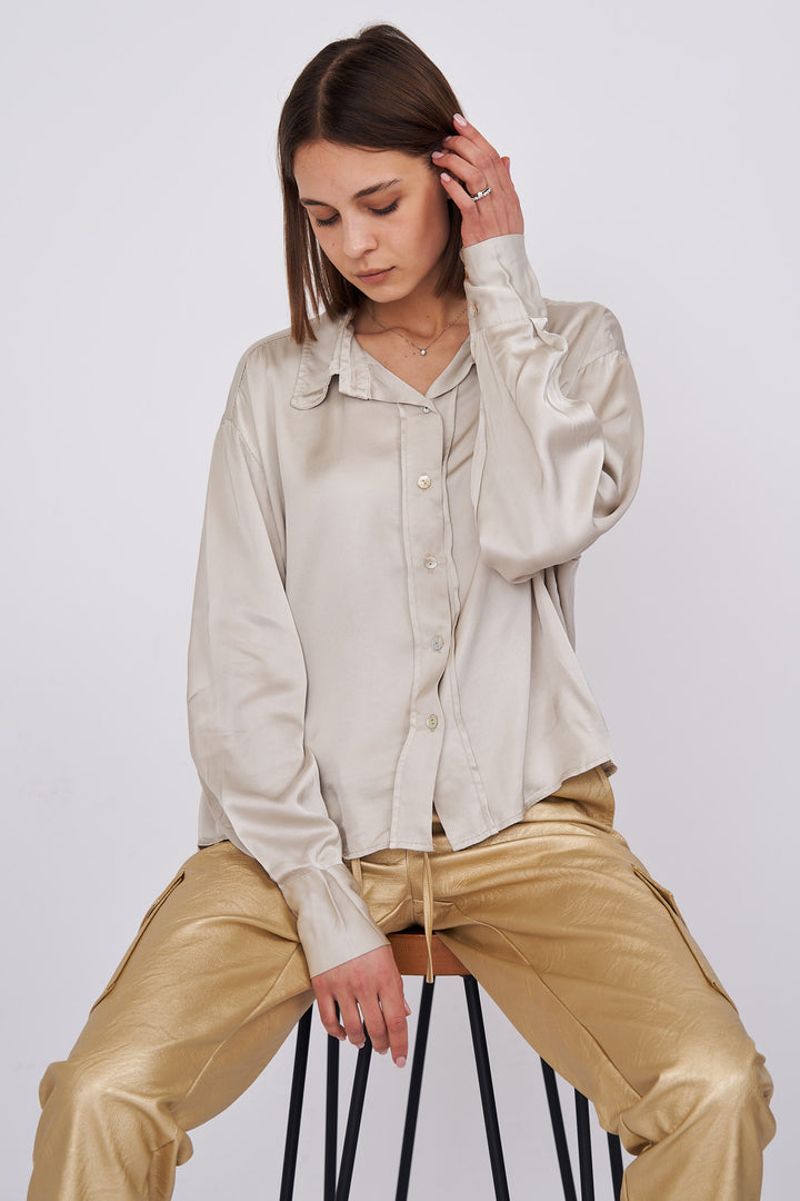 Sylvie -Silk Blend Blouse In mushroom