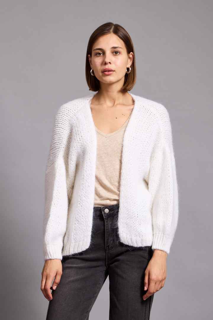 Gia- Wool Blend Open Front Cardigan In white