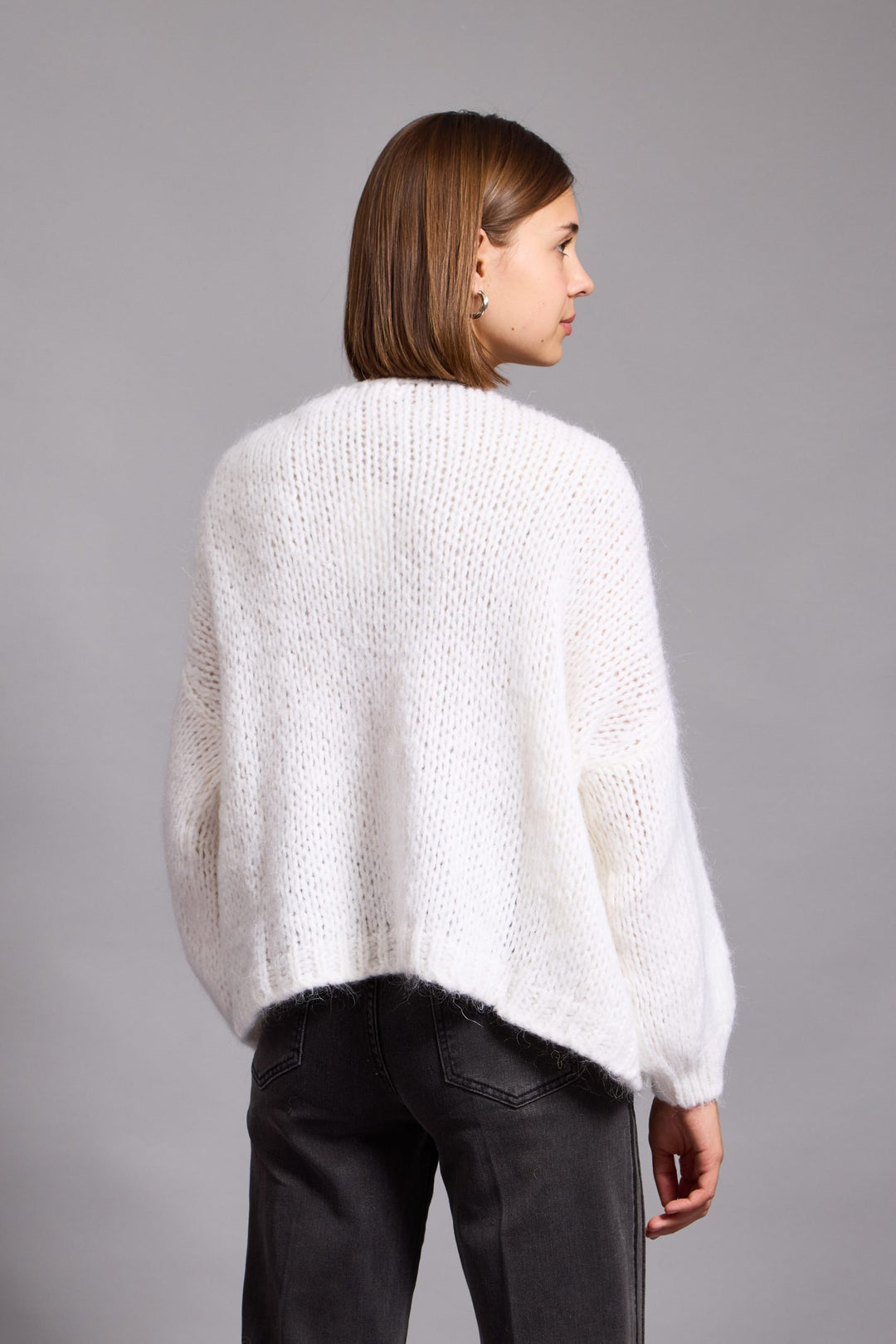 Gia- Wool Blend Open Front Cardigan In white