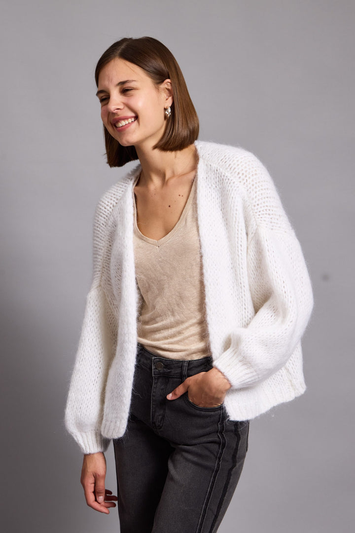 Gia- Wool Blend Open Front Cardigan In white