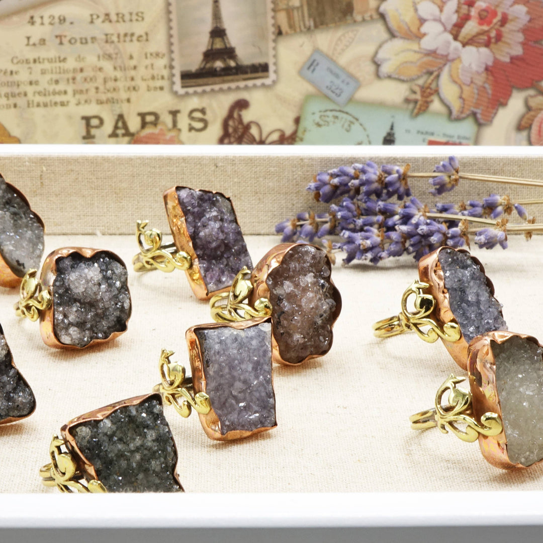 Raw Amethyst Crystal Stone Rings