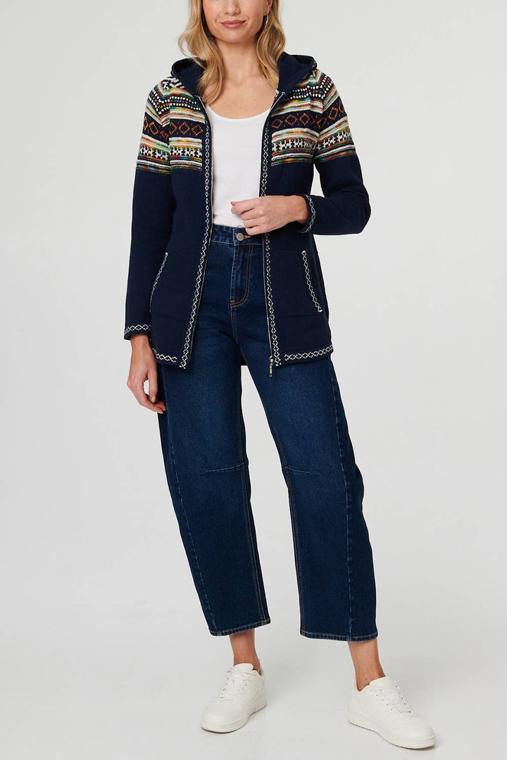 Aztec Print Zip Front Hooded Jumper
: MULTI NAVY