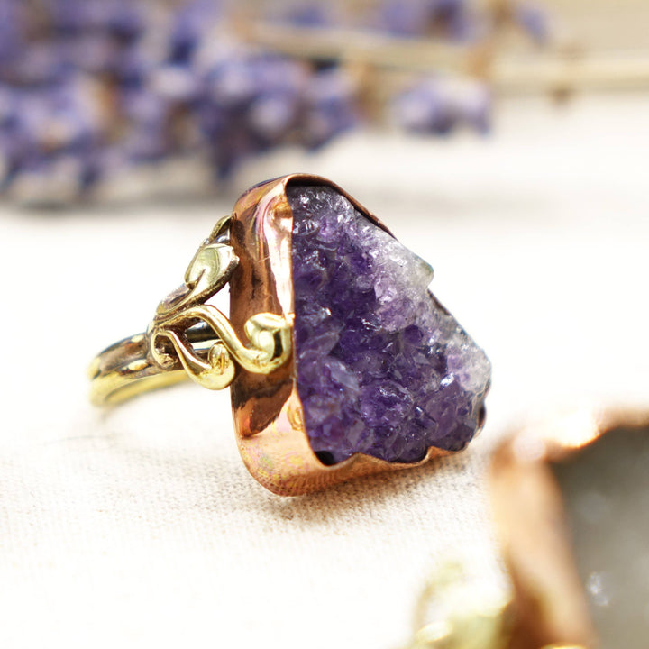 Raw Amethyst Crystal Stone Rings