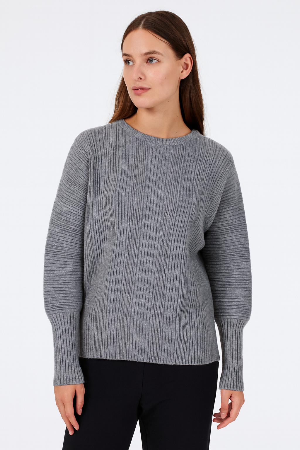 PLEATED KNIT JUMPER WIth sleeve detail: Coffee