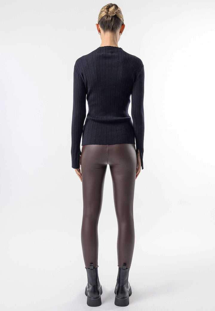 Asymmetric Gold Button Detail Top in Black: Black