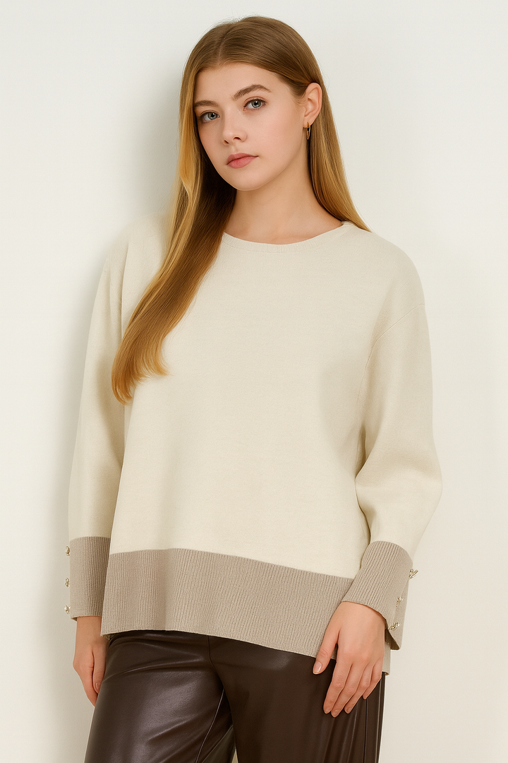 SOFT KNIT JUMPER WITH DECORATIVE BUTTONS ON SLEEVES Navy Blue