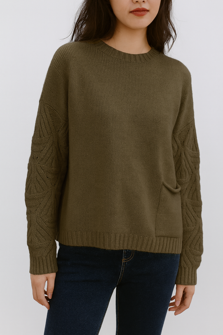 SOFT KNIT JUMPER WITH SLeeve detail khaki