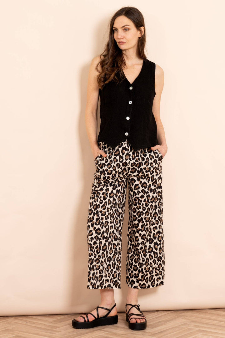 Delilah Wide Leg Cropped Trousers Leopard