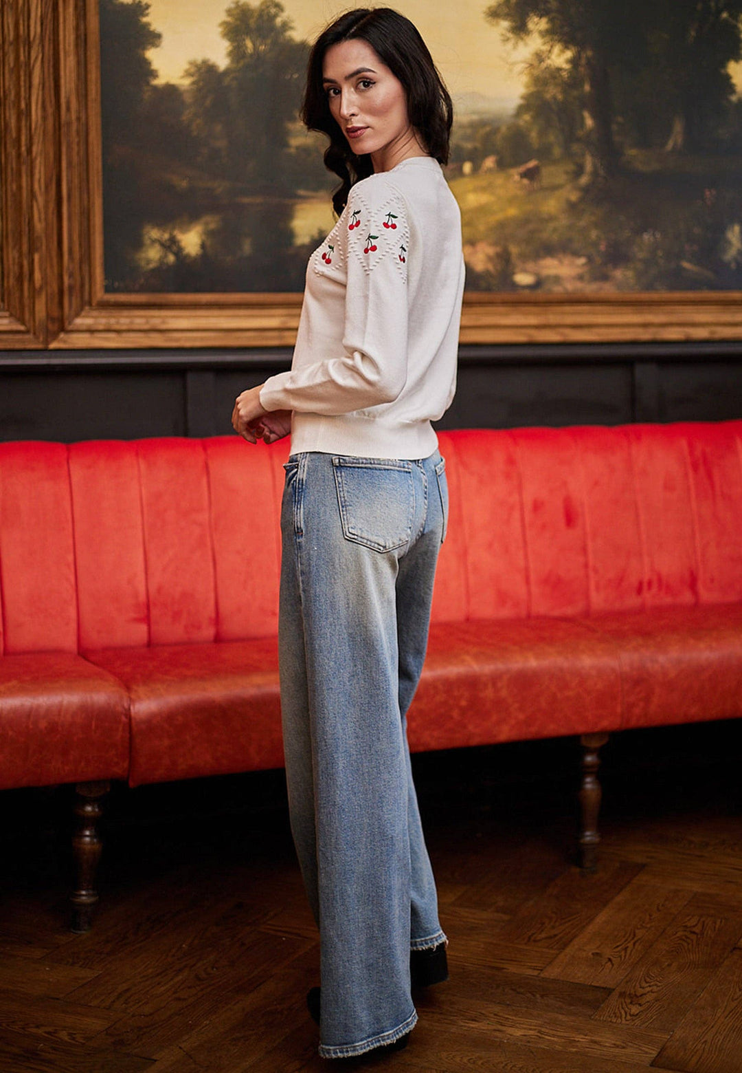White Jumper With Cherry Embroidered Detail
