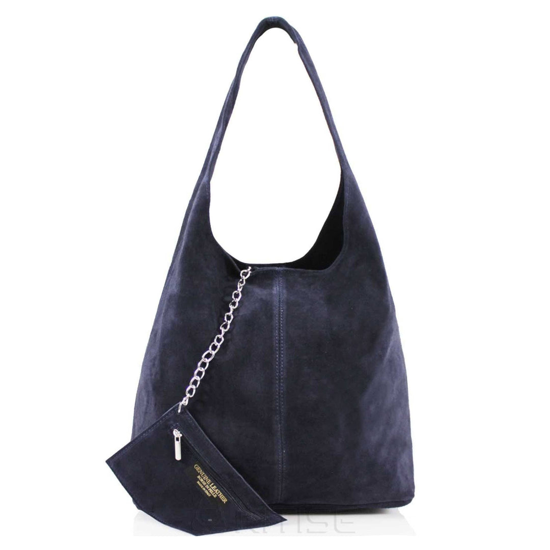Genuine Italian Suede Large Tote Bag with Purse Black