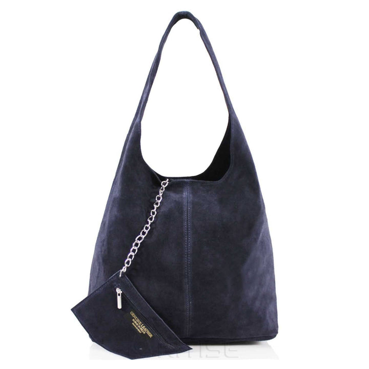 Genuine Italian Suede Large Tote Bag with Purse Black