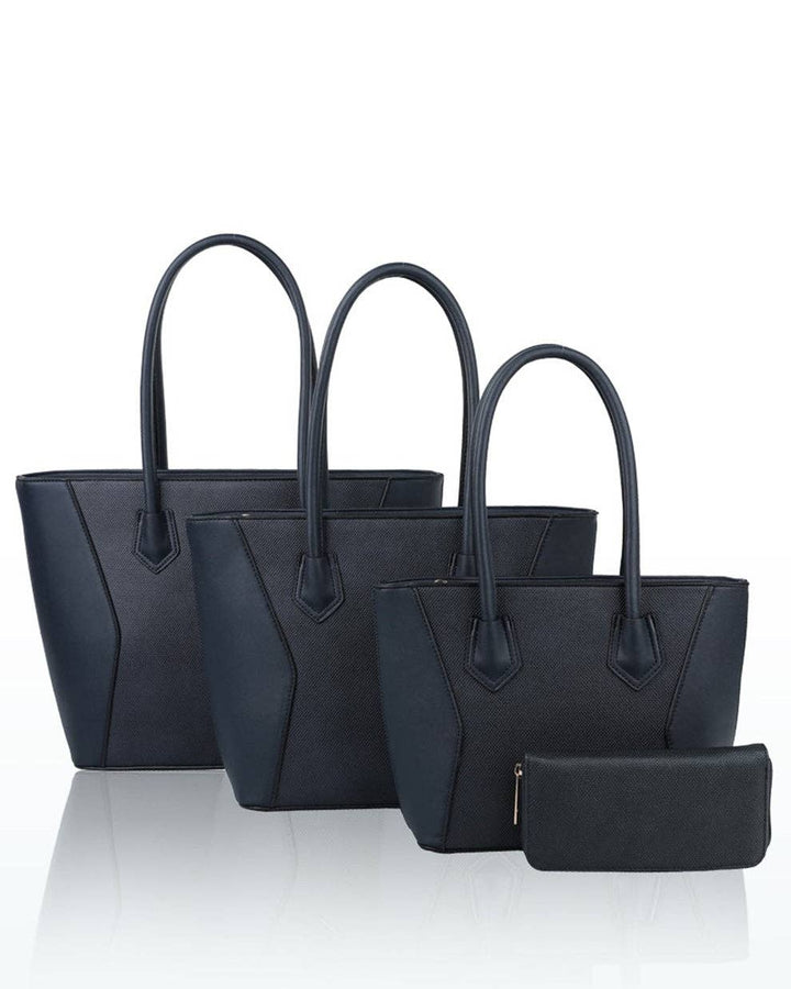 PU Leather Handbag Large Tote Navy