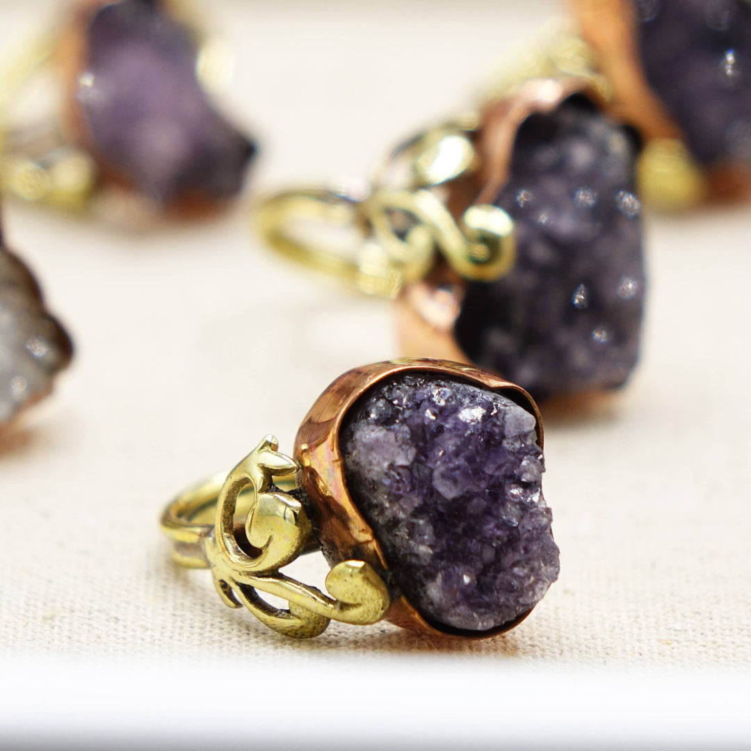 Raw Amethyst Crystal Stone Rings