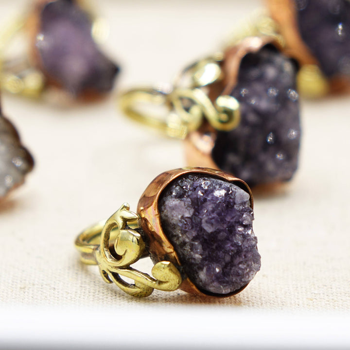 Raw Amethyst Crystal Stone Rings