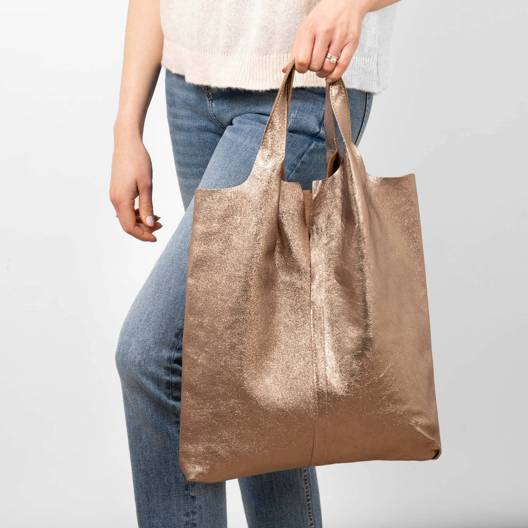 Paloma Italian Leather Shoulder Bag - Champagne, Metallic: One-size