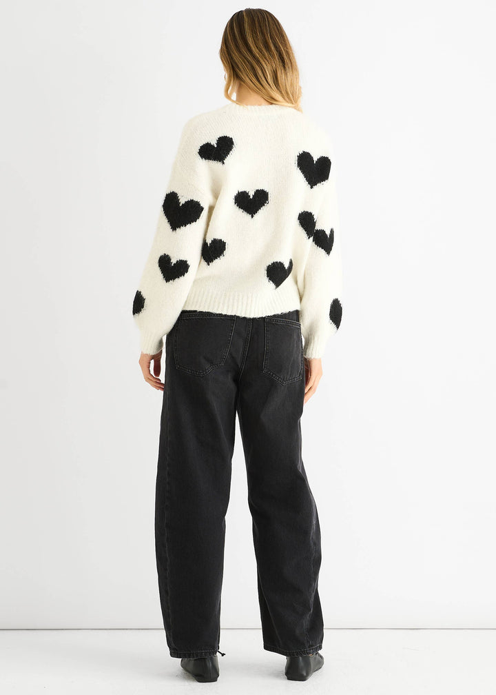 Cream Contrast Heart Oversized Knit Jumper