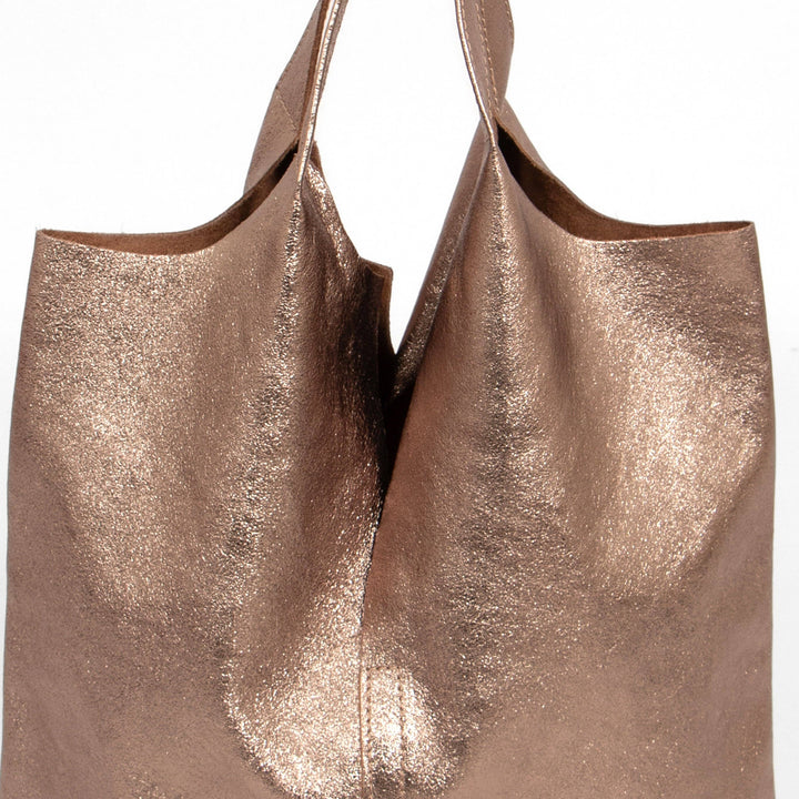 Paloma Italian Leather Shoulder Bag - Champagne, Metallic: One-size