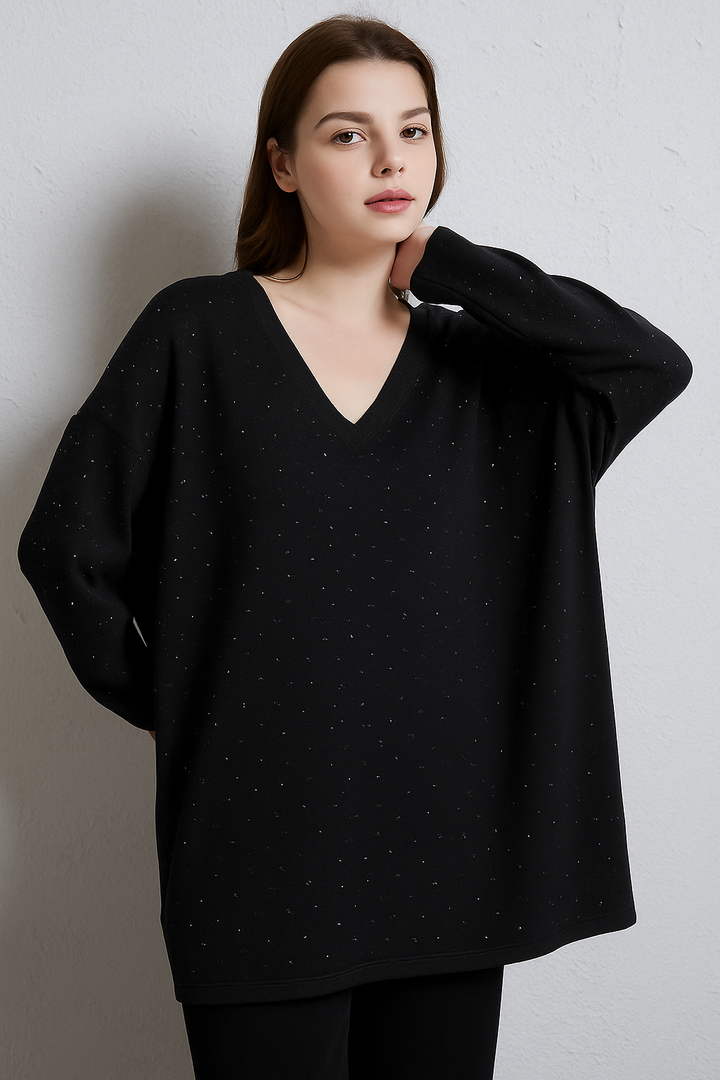 SOFT KNIT V NECK JUMPER WITH CRYSTALS White