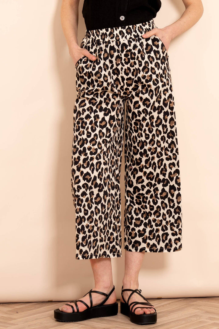 Delilah Wide Leg Cropped Trousers Leopard