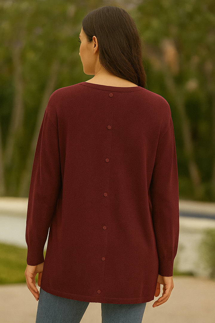 SOFT KNIT BASIC JUMPER WITH BUTTONS ALONG THE CENTRE BACK: Burgundy